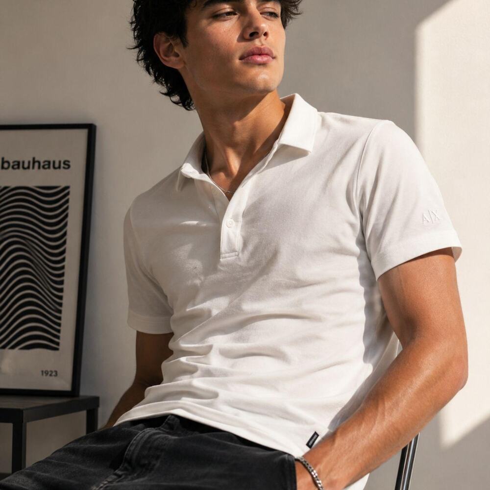 Armani exchange white pique polo